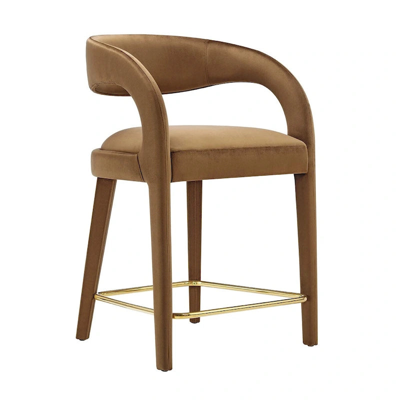 Velvet Counter Stools with Dense Foam Padding, Set of 2