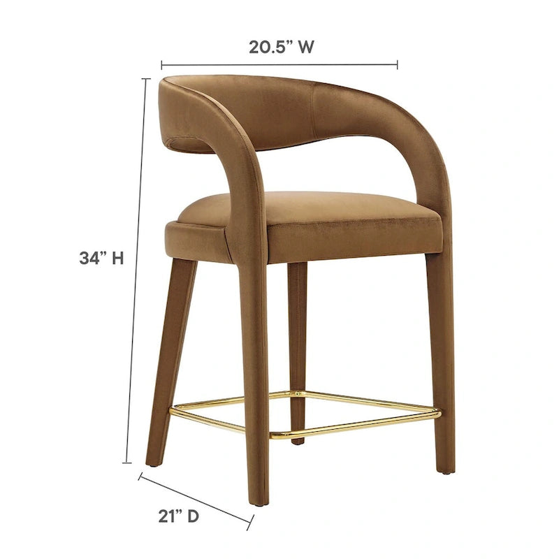 Velvet Counter Stools with Dense Foam Padding, Set of 2