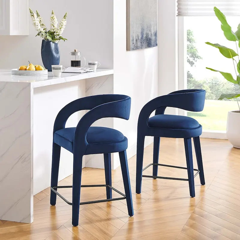 Velvet Counter Stools with Dense Foam Padding, Set of 2