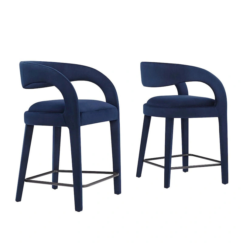 Velvet Counter Stools with Dense Foam Padding, Set of 2