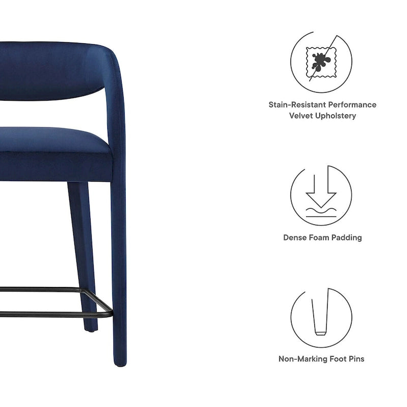 Velvet Counter Stools with Dense Foam Padding, Set of 2