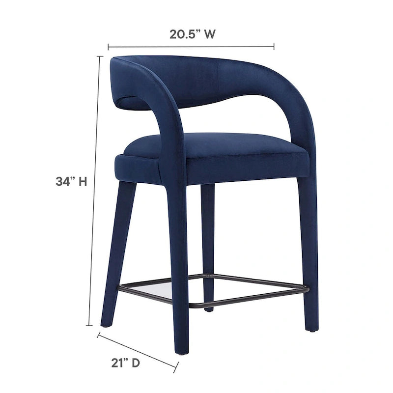 Velvet Counter Stools with Dense Foam Padding, Set of 2