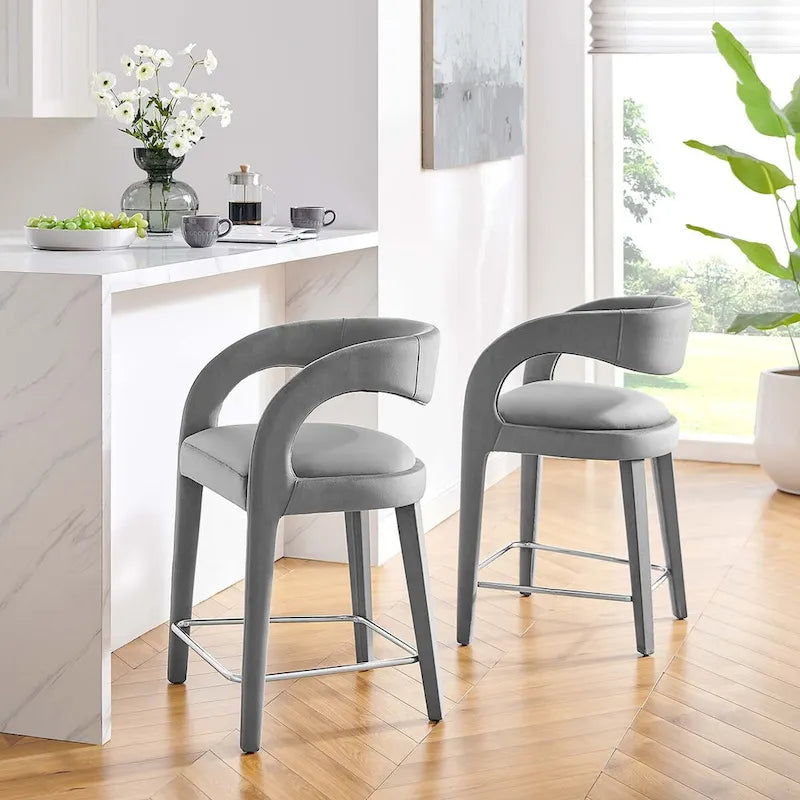 Velvet Counter Stools with Dense Foam Padding, Set of 2