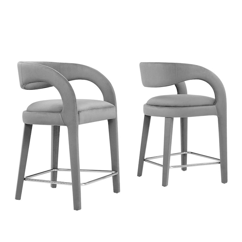 Velvet Counter Stools with Dense Foam Padding, Set of 2