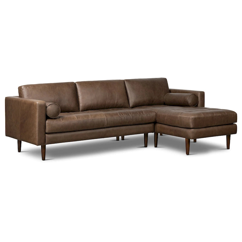 104-Inch Right-Facing Sectional Sofa in Full-Grain Italian Leather with Chaise