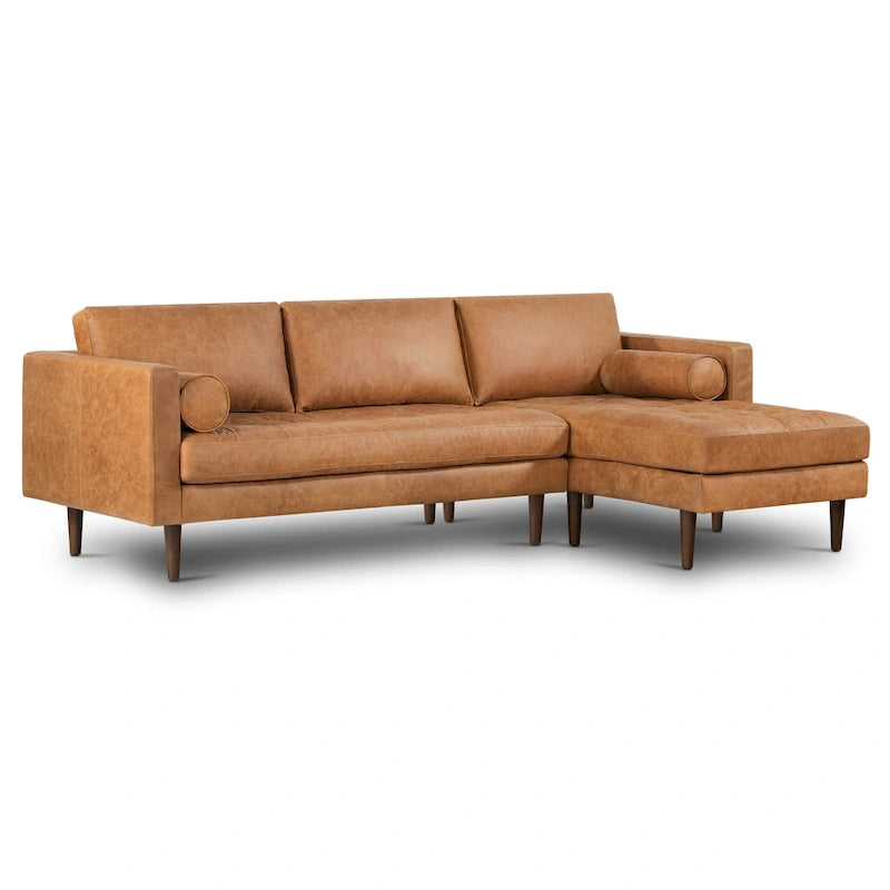 104-Inch Right-Facing Sectional Sofa in Full-Grain Italian Leather with Chaise
