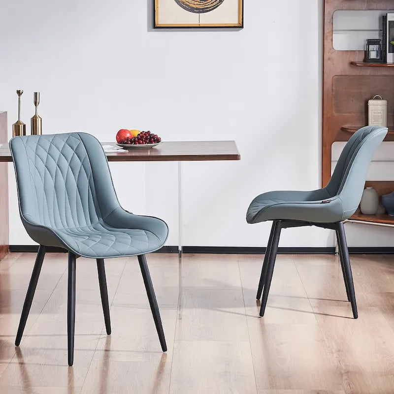 Leather Upholstered Dining Chairs with Diamond Stitching and Metal Legs, Set of 2