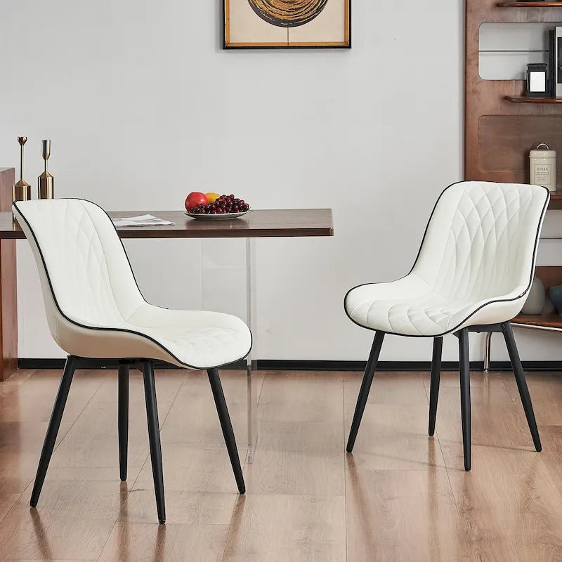 Leather Upholstered Dining Chairs with Diamond Stitching and Metal Legs, Set of 2