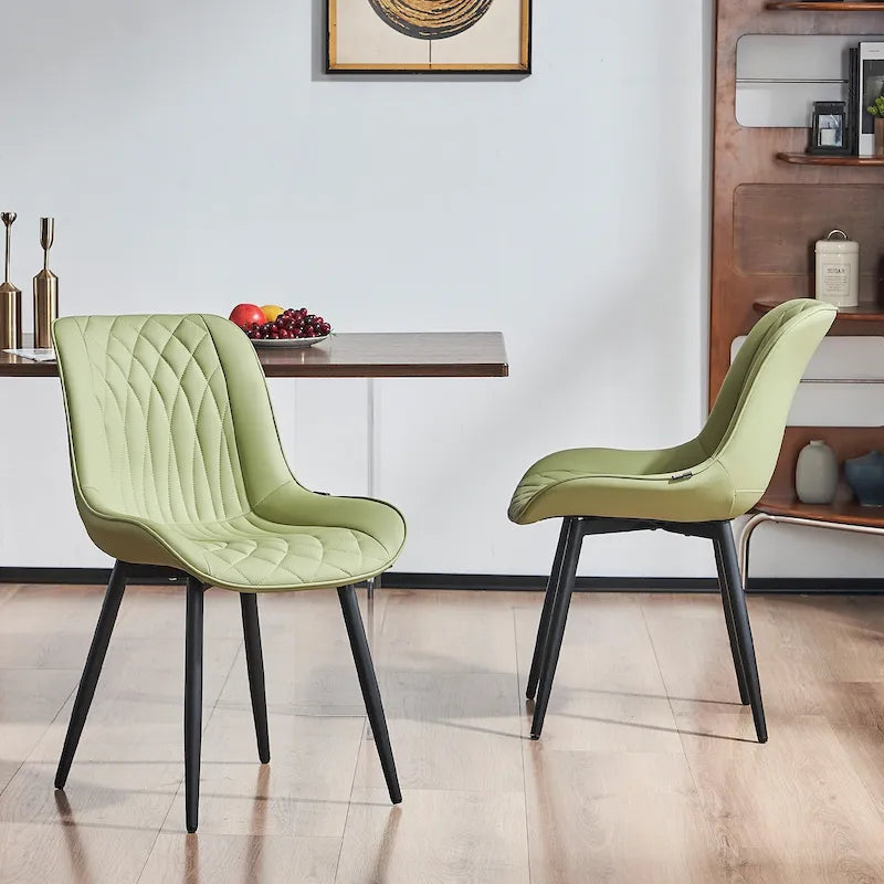 Leather Upholstered Dining Chairs with Diamond Stitching and Metal Legs, Set of 2