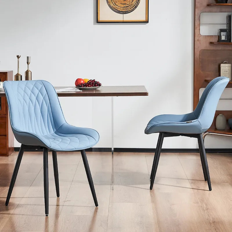 Leather Upholstered Dining Chairs with Diamond Stitching and Metal Legs, Set of 2
