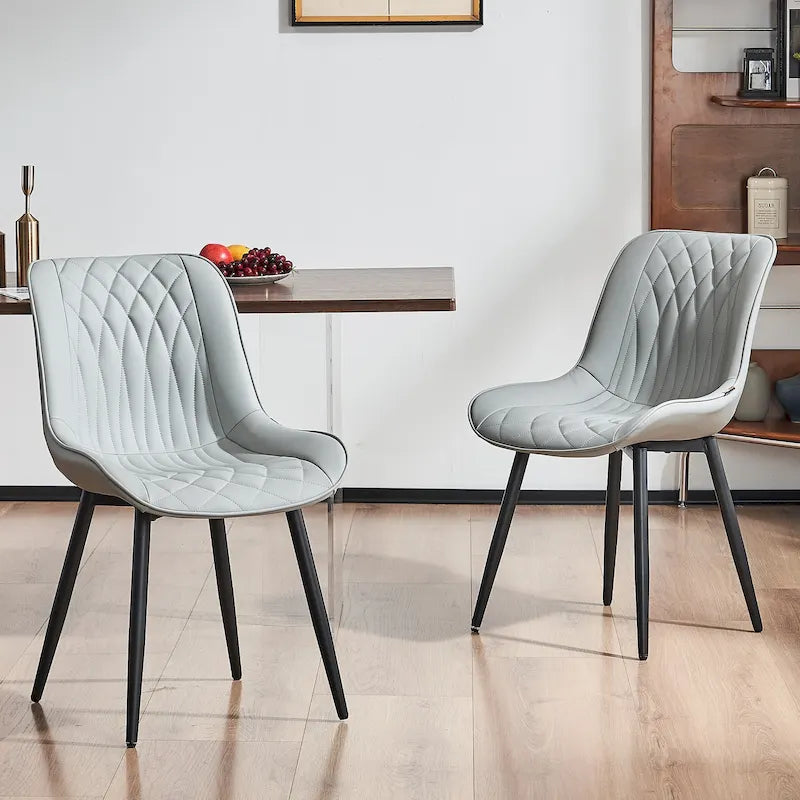 Leather Upholstered Dining Chairs with Diamond Stitching and Metal Legs, Set of 2