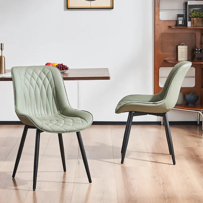 Leather Upholstered Dining Chairs with Diamond Stitching and Metal Legs, Set of 2