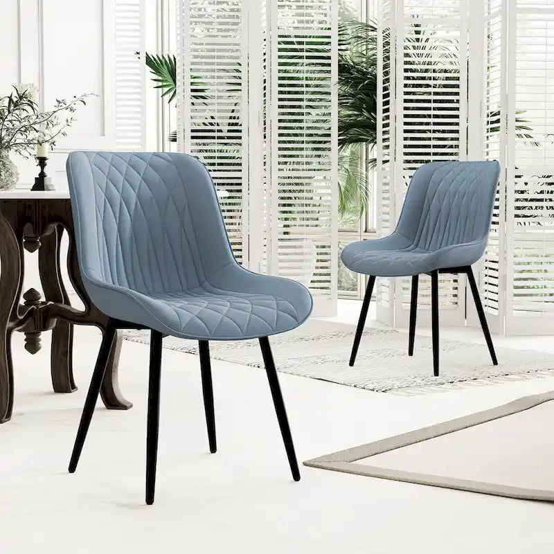 Leather Upholstered Dining Chairs with Diamond Stitching and Metal Legs, Set of 2