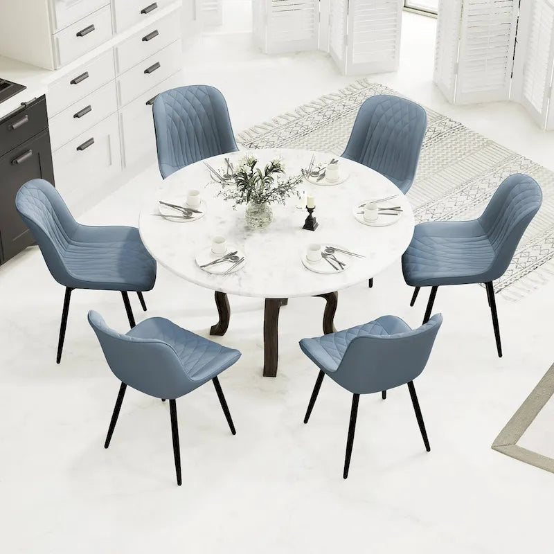 Leather Upholstered Dining Chairs with Diamond Stitching and Metal Legs, Set of 2