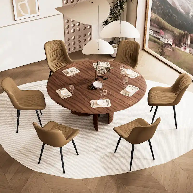 Leather Upholstered Dining Chairs with Diamond Stitching and Metal Legs, Set of 2