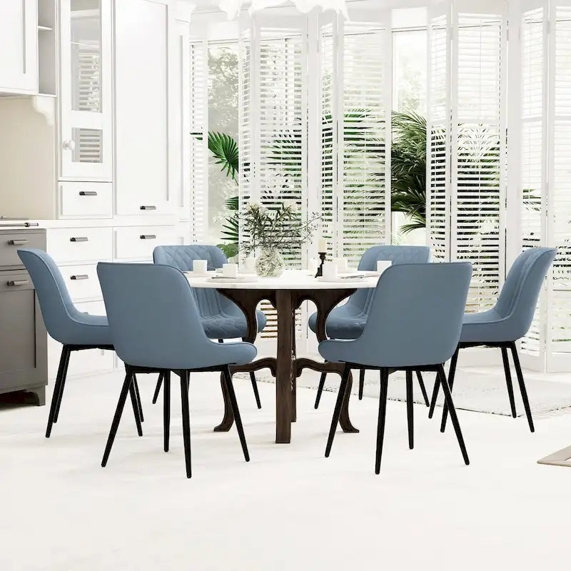Leather Upholstered Dining Chairs with Diamond Stitching and Metal Legs, Set of 2