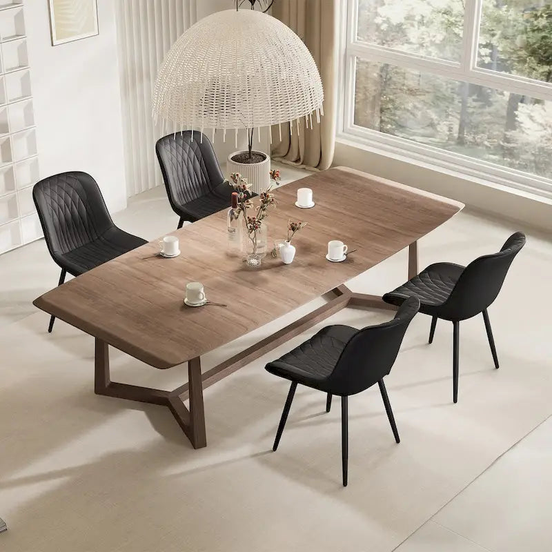 Leather Upholstered Dining Chairs with Diamond Stitching and Metal Legs, Set of 2