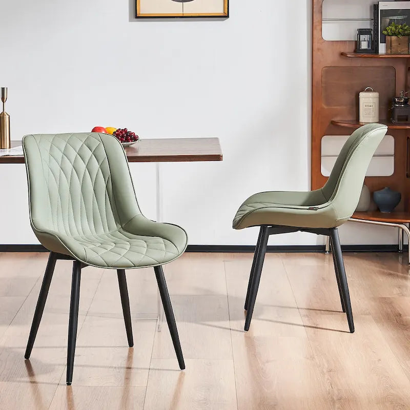 Leather Upholstered Dining Chairs with Diamond Stitching and Metal Legs, Set of 2