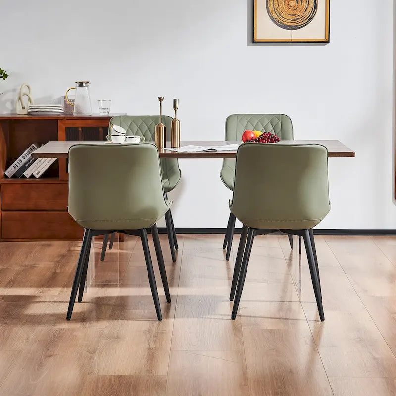 Leather Upholstered Dining Chairs with Diamond Stitching and Metal Legs, Set of 2