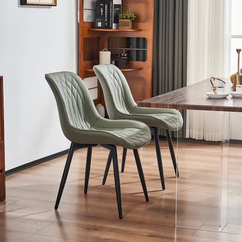 Leather Upholstered Dining Chairs with Diamond Stitching and Metal Legs, Set of 2