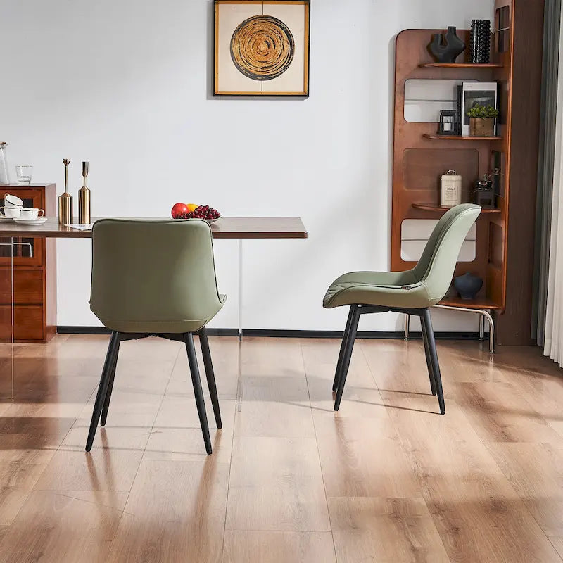 Leather Upholstered Dining Chairs with Diamond Stitching and Metal Legs, Set of 2
