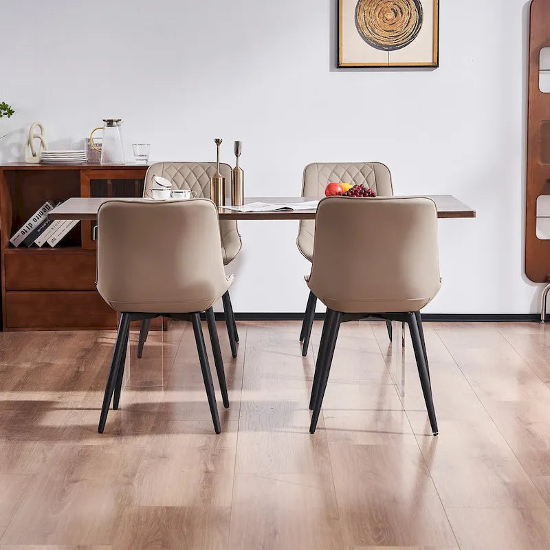 Leather Upholstered Dining Chairs with Diamond Stitching and Metal Legs, Set of 2