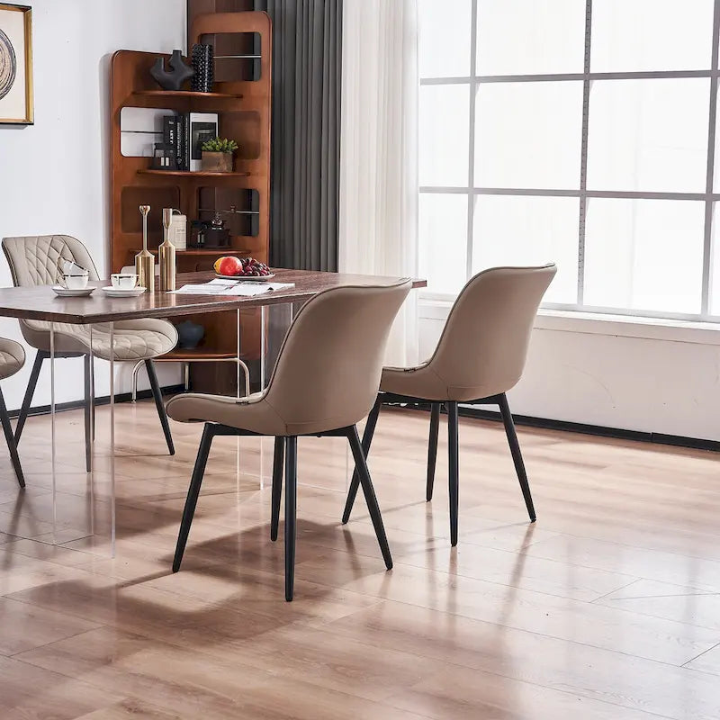 Leather Upholstered Dining Chairs with Diamond Stitching and Metal Legs, Set of 2