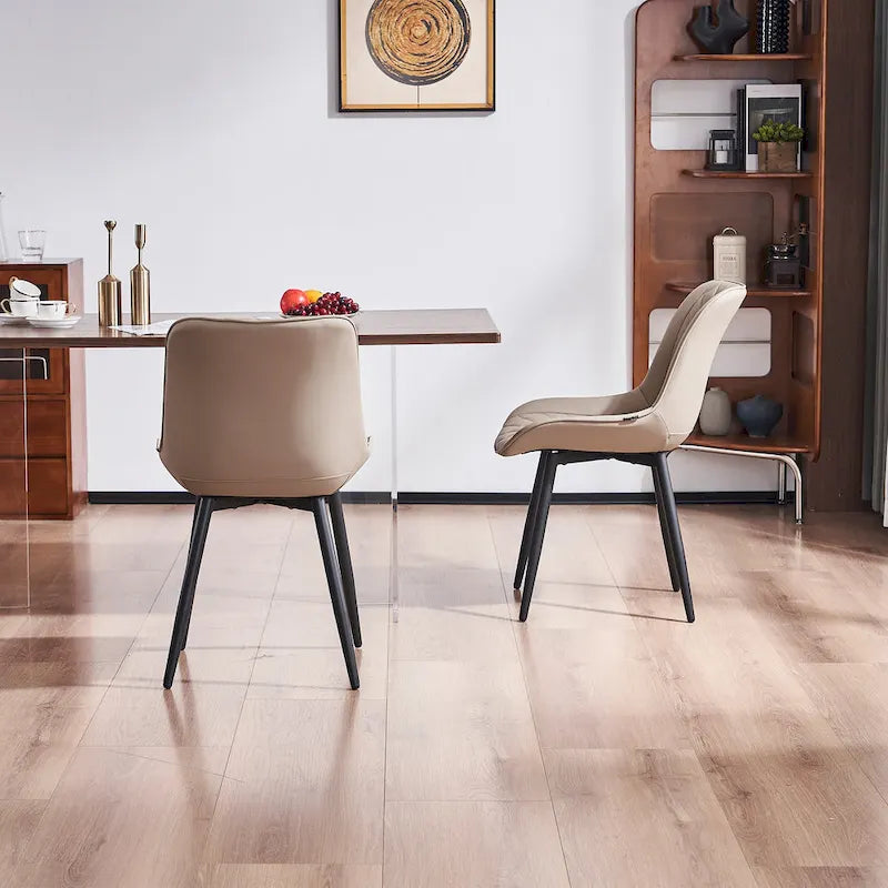 Leather Upholstered Dining Chairs with Diamond Stitching and Metal Legs, Set of 2