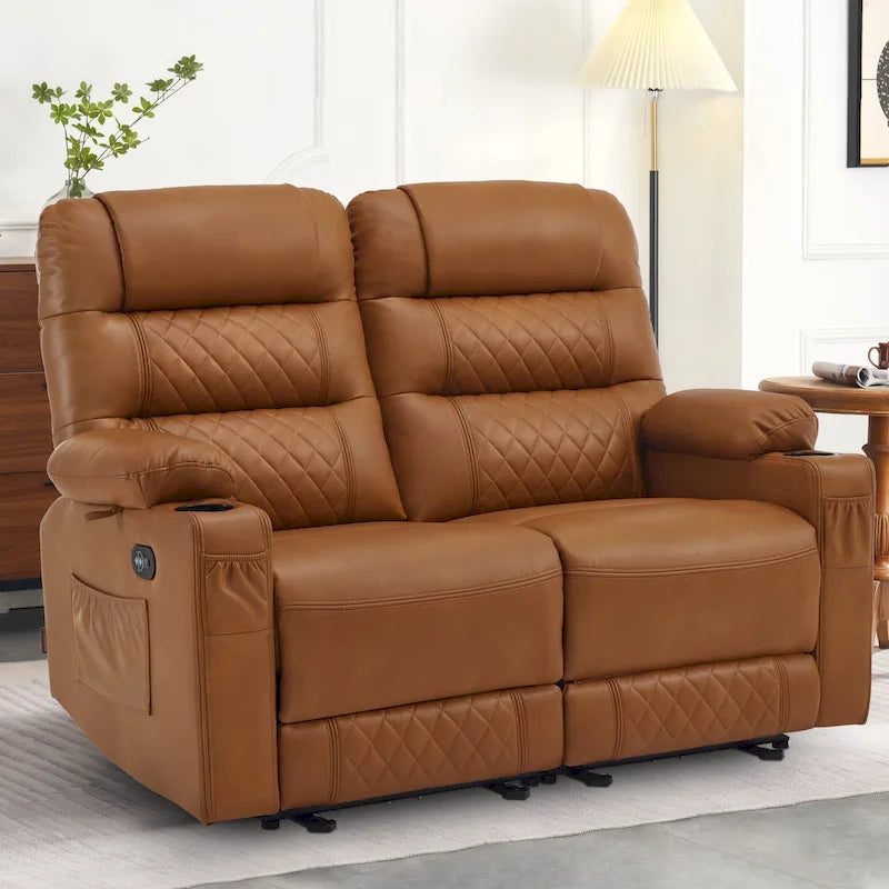 Electric Power Reclining Loveseat with Heat, Vibration Massage, USB Ports and Cup Holders