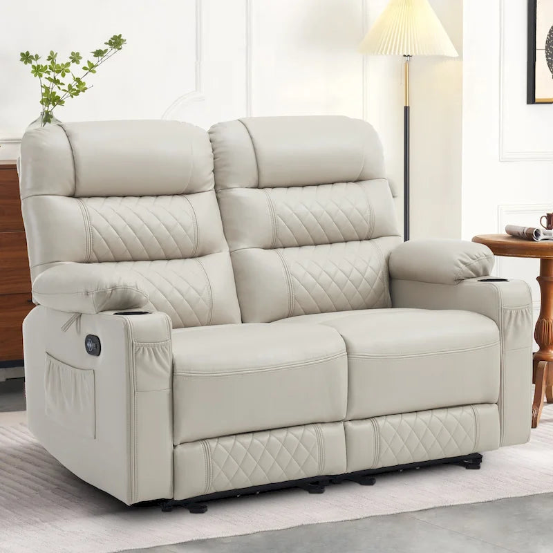 Electric Power Reclining Loveseat with Heat, Vibration Massage, USB Ports and Cup Holders