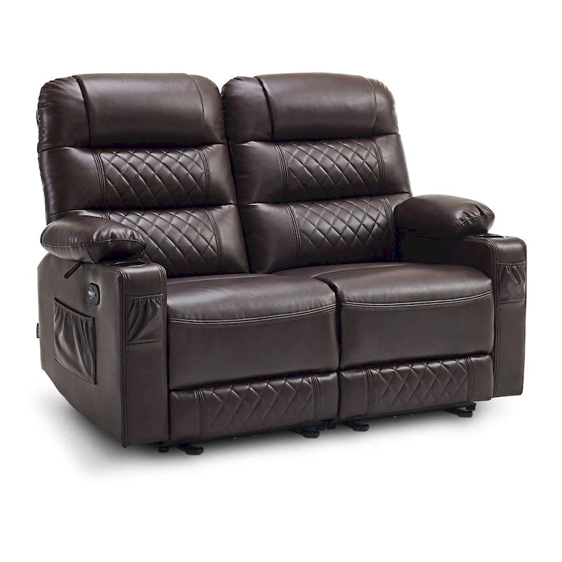 Electric Power Reclining Loveseat with Heat, Vibration Massage, USB Ports and Cup Holders