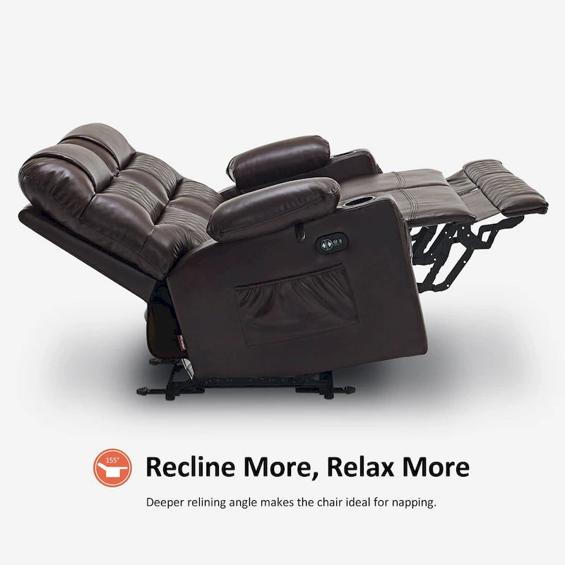 Electric Power Reclining Loveseat with Heat, Vibration Massage, USB Ports and Cup Holders