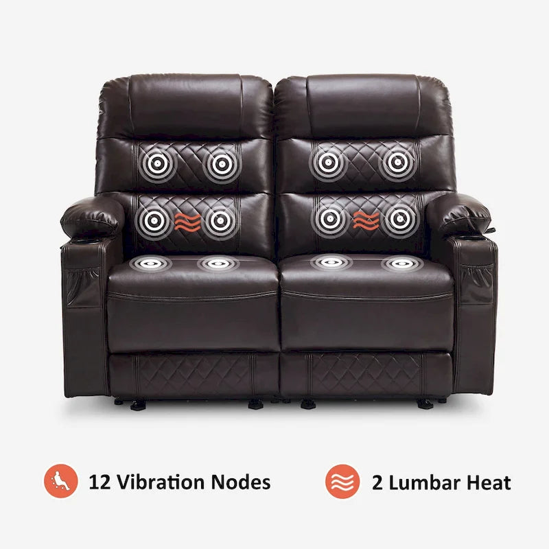 Electric Power Reclining Loveseat with Heat, Vibration Massage, USB Ports and Cup Holders