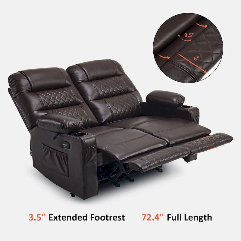 Electric Power Reclining Loveseat with Heat, Vibration Massage, USB Ports and Cup Holders