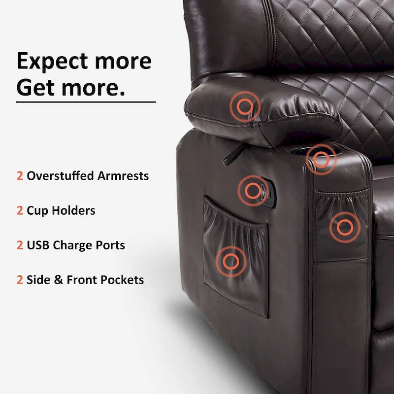 Electric Power Reclining Loveseat with Heat, Vibration Massage, USB Ports and Cup Holders