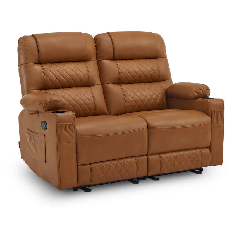 Electric Power Reclining Loveseat with Heat, Vibration Massage, USB Ports and Cup Holders