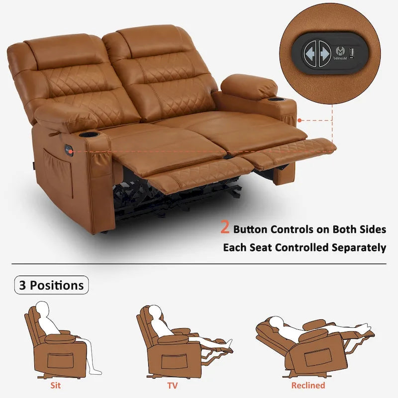 Electric Power Reclining Loveseat with Heat, Vibration Massage, USB Ports and Cup Holders