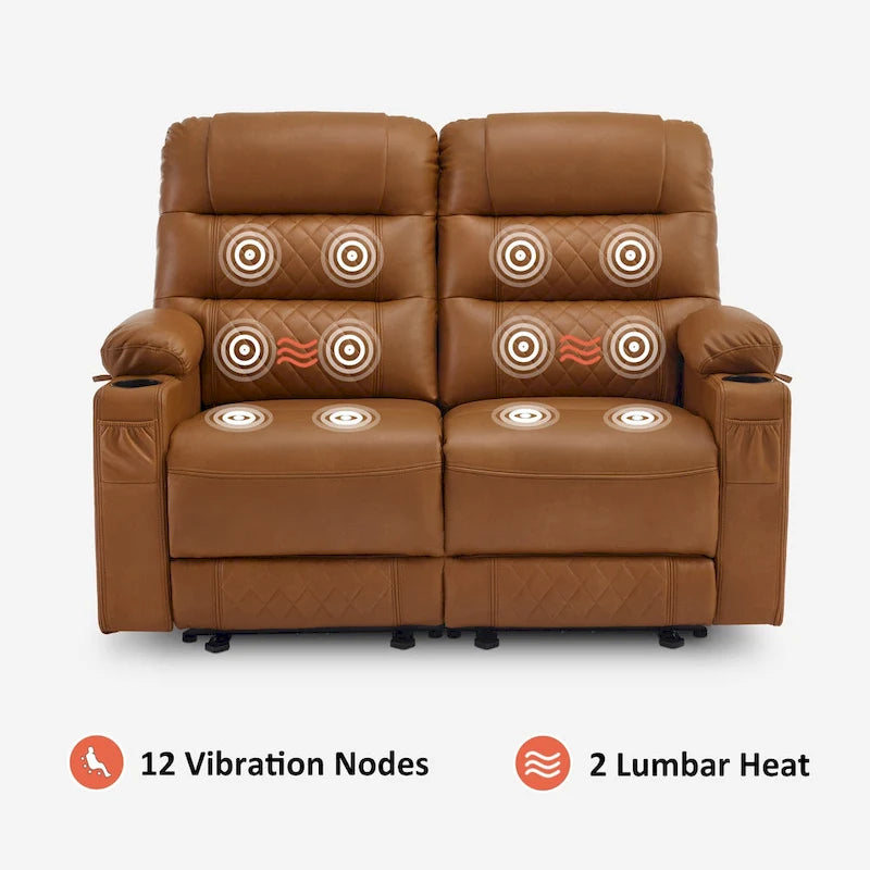 Electric Power Reclining Loveseat with Heat, Vibration Massage, USB Ports and Cup Holders