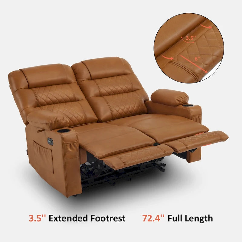 Electric Power Reclining Loveseat with Heat, Vibration Massage, USB Ports and Cup Holders