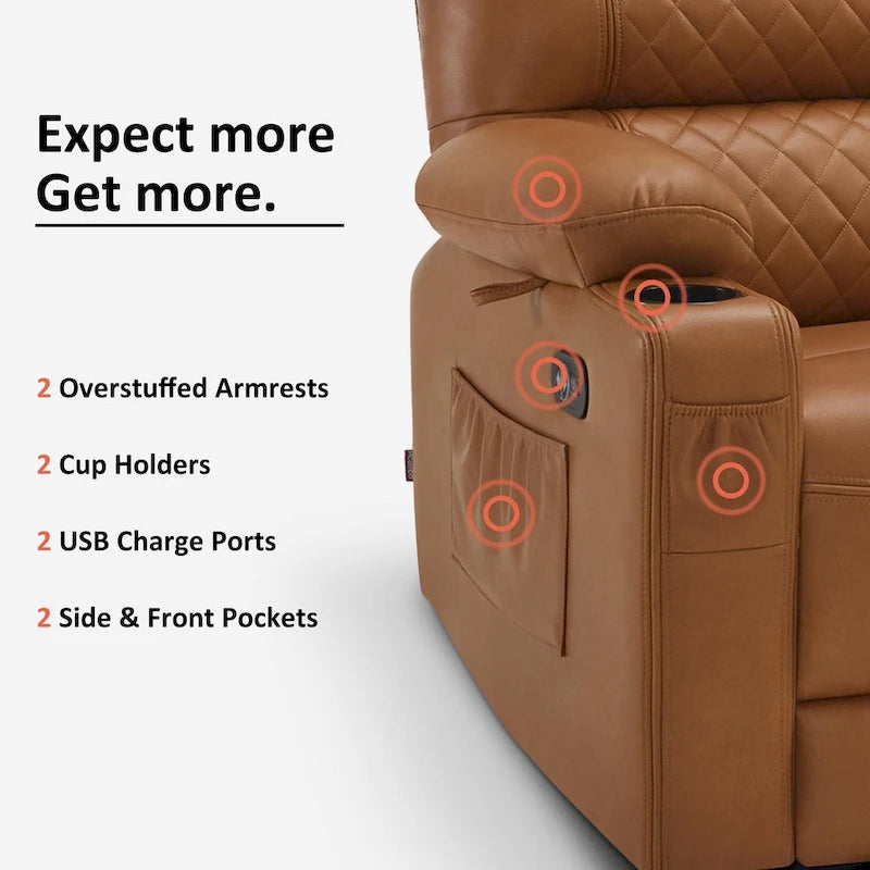 Electric Power Reclining Loveseat with Heat, Vibration Massage, USB Ports and Cup Holders