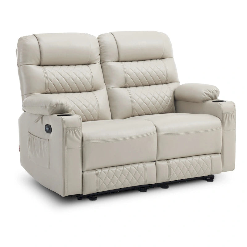 Electric Power Reclining Loveseat with Heat, Vibration Massage, USB Ports and Cup Holders