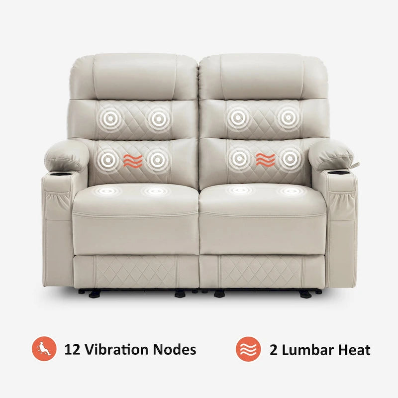 Electric Power Reclining Loveseat with Heat, Vibration Massage, USB Ports and Cup Holders