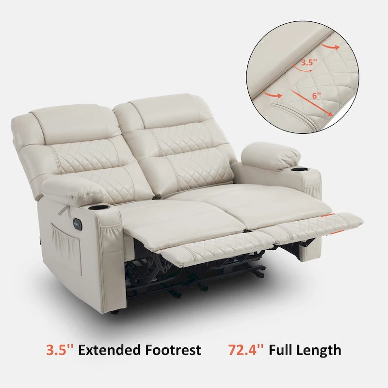 Electric Power Reclining Loveseat with Heat, Vibration Massage, USB Ports and Cup Holders