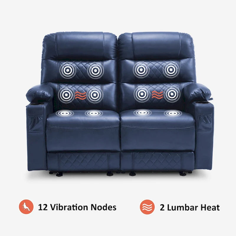 Electric Power Reclining Loveseat with Heat, Vibration Massage, USB Ports and Cup Holders