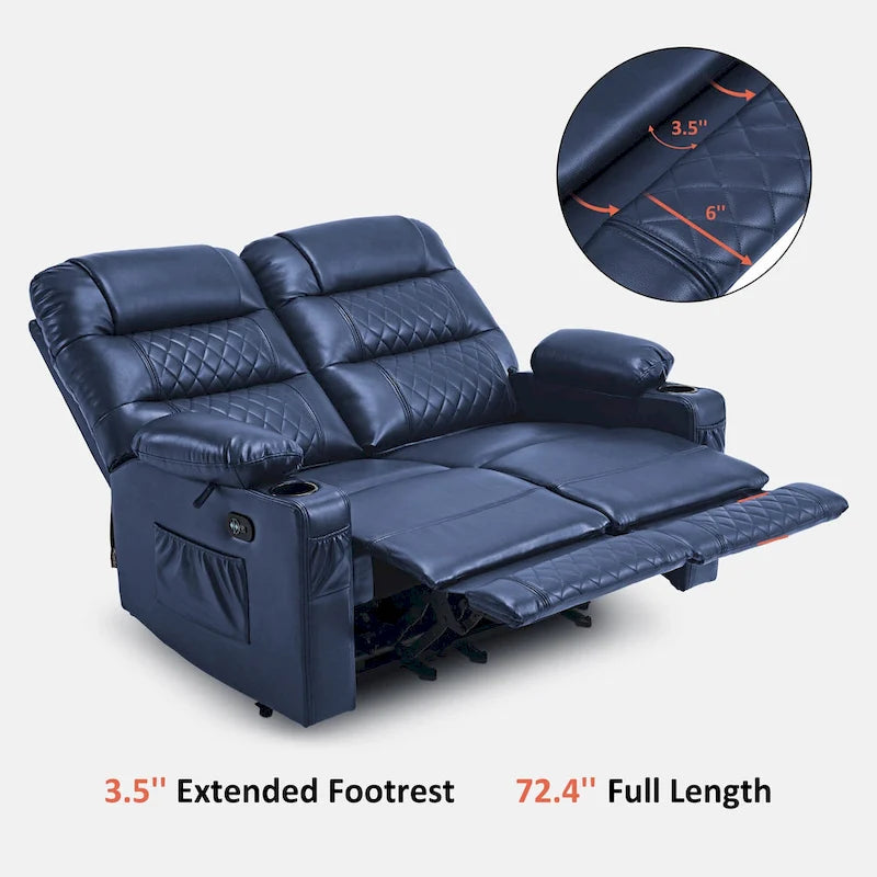 Electric Power Reclining Loveseat with Heat, Vibration Massage, USB Ports and Cup Holders