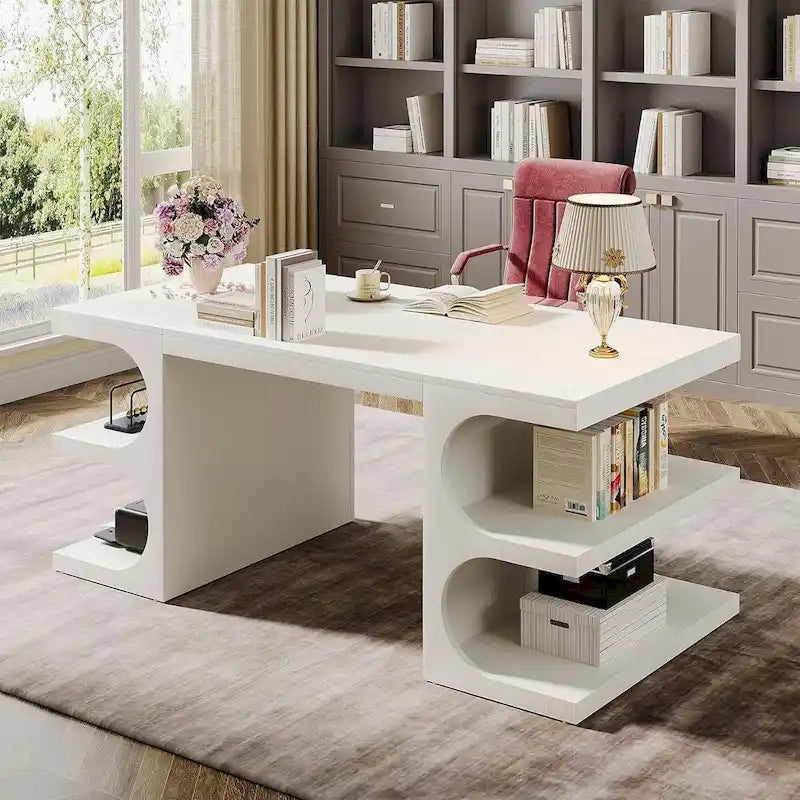 62-Inch Executive Computer Desk with 3 Storage Shelves