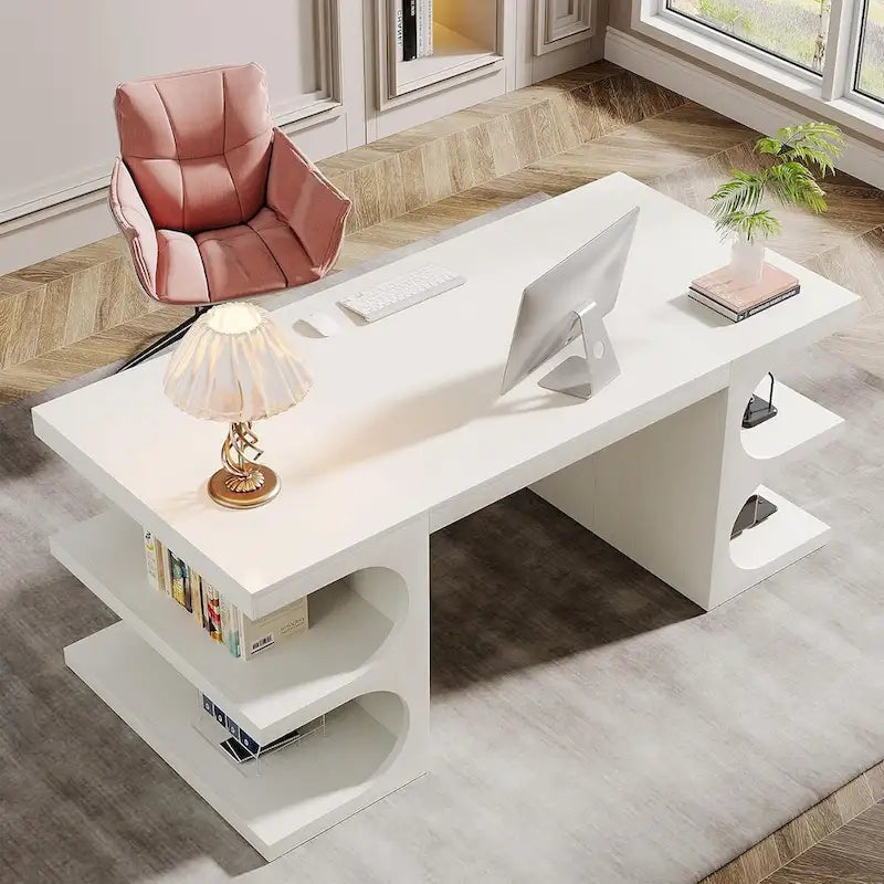 62-Inch Executive Computer Desk with 3 Storage Shelves
