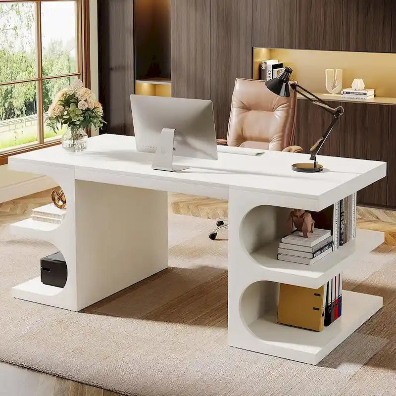 62-Inch Executive Computer Desk with 3 Storage Shelves