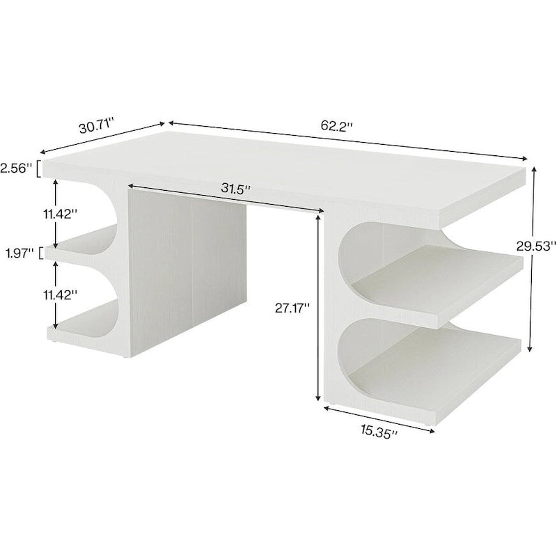 62-Inch Executive Computer Desk with 3 Storage Shelves