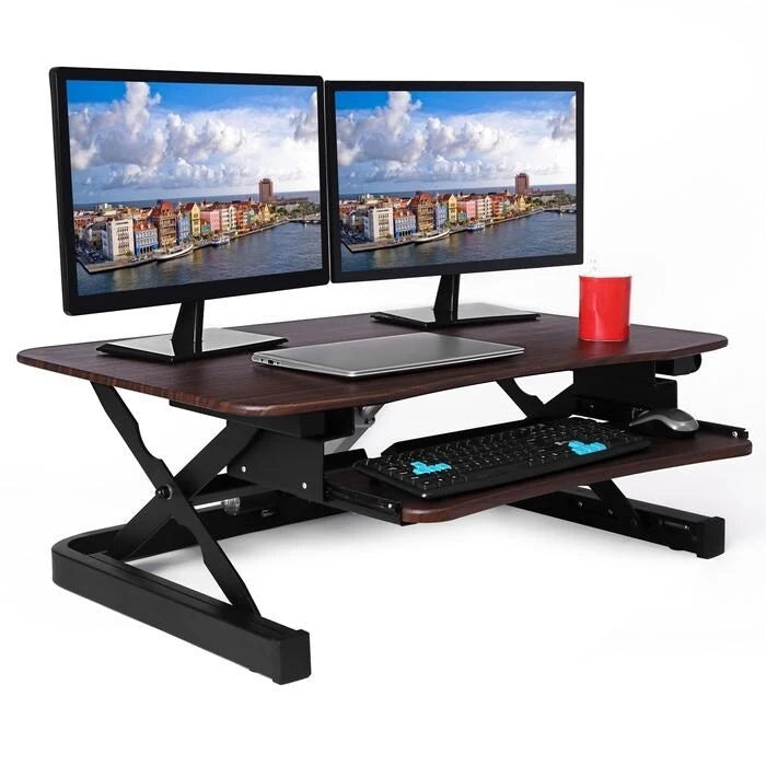 Electric Height Adjustable Sit to Stand Desk Riser with Dual Monitor Support